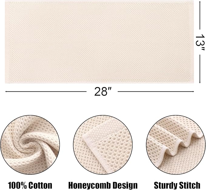 Kitinjoy 100% Cotton Waffle Weave Kitchen Towels, 4-Pack Super Soft and Absorbent Dish Towels for Drying Dishes, Kitchen Hand Towels, 13 in x 28 in, Beige