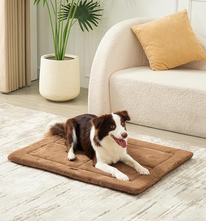 MADE 4 PETS Dog Crate Pad Bed for Medium Large Dogs, Washable & Reversible, Anti-Slip Kennel Mat for Cozy Sleeping, Soft Fluffy Dog Bed for Indoor & Outdoor Use, 35"x23", Brown