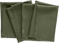 Solino Home Fringe Linen Cloth Napkins Set of 4-100% Pure Linen Desert Green Dinner Napkins 20 x 20 Inch for Winter, St Patricks Day - Handcrafted and Machine Washable