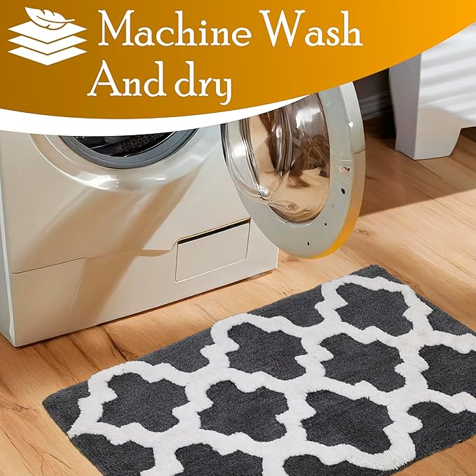 C23 Luxury Trellis Bath Rug Set of 2 (Charcoal Grey & White) 20"x32" & 16"x24" | 2200 GSM Ultra-Thick High-Density Plush | Decorative Non-Slip Bathroom Mats | Hotel Quality, Machine Washable