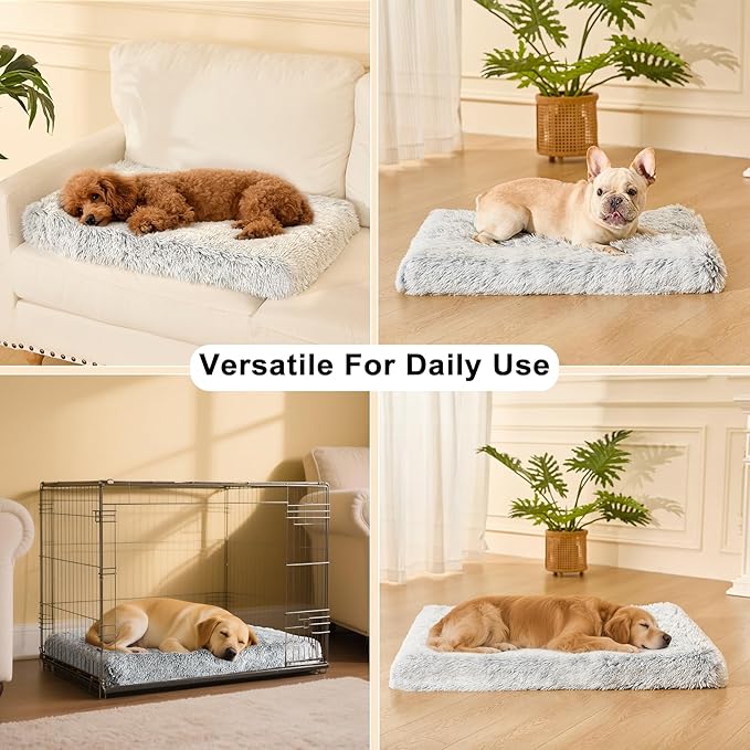 Fluffy Orthopedic Dog Beds for Small Dogs with Washable Removable Cover Dog Crate Bed Egg Crate Foam Support Plush Pet Pad Mat with Anti-Slip Bottom(Grey,30 * 20)