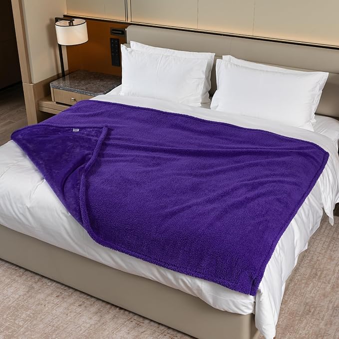 Purple Cuddy Blanket for Dogs and Cats Fluffy Calming Blankets for Couch Covers Waterproof Jacquard Sherpa Fleece Cover Puppy Leakproof for Sofa Bed Mats Reversible Washable Warm-Purple,M-57x40in