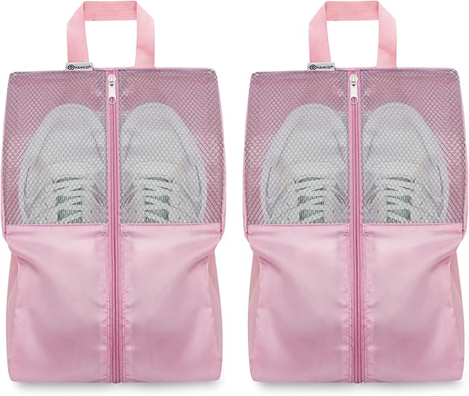 HANOZI Shoe Bags For Travel, Used As For Storage or Shoe Travel Bag, Featuring Waterproof Nylon Sneaker Bag. (Light Pink, 2 Pack, Medium)