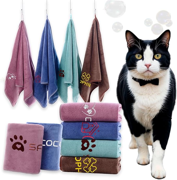 xrlsg Personalized Cat Towel Custom Towel for Cat Bath Supplies with Embroidered Pattern Name Super Absorbent Towels for Pet Bath 20 in x 40 in Brown