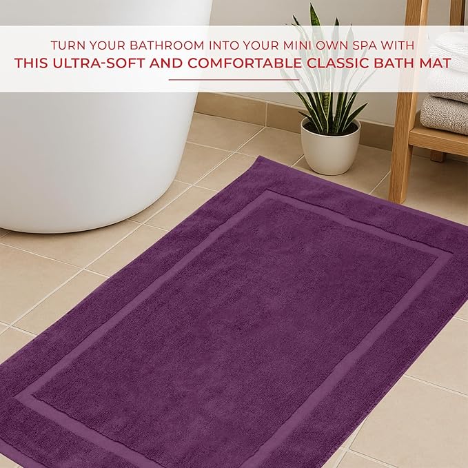 RIVERSIDE Bath Mat Set of 2 - Purple Bath Mats 21x34 Inches, Not a Bathroom Rug, 100% Ring Spun Cotton, Super Soft & Highly Absorbent Bathroom Floor Mats
