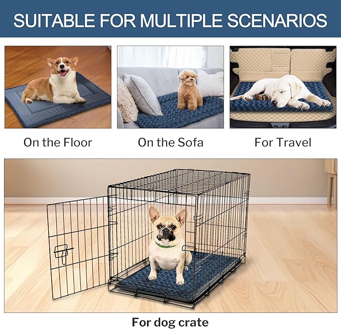 WITTOP Washable Dog Bed Plush Orthopedic Outdoor Crate Mat with Non-Slip Bottom,Luxe Soft Kennel Pad for Pets, Cozy Cage Cushion & Pet Sleeping Mattress Large Sized,Medium,Small Dogs,30 x 20 inch,Blue