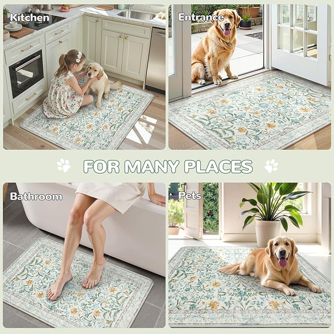 Lahome Washable Reusable Pee Pads for Dogs - Beige Botanical Floral 2 Pack Puppy Pads, Super Absorbent & Waterproof Training Mats for Crate & Floor - Leakproof with Non-Slip Backing (36"x36")