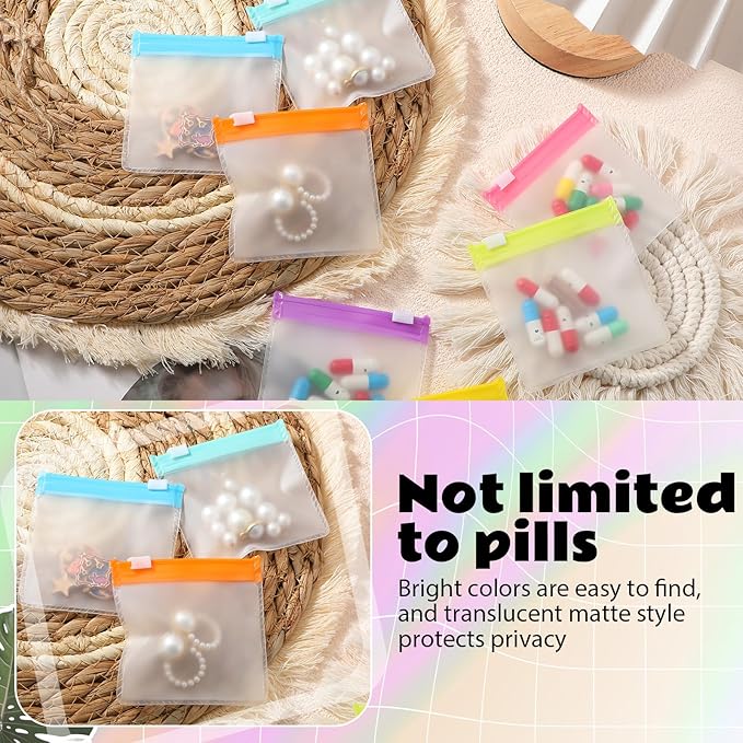 Handepo 24 Pieces Pill Pouch Bags Zippered Pill Pouch Set Reusable Translucent Medicine Organizer Self Sealing Medicine Bag Travel Plastic Pill Bags with Slide Lock Pill Baggies (Light Purple)