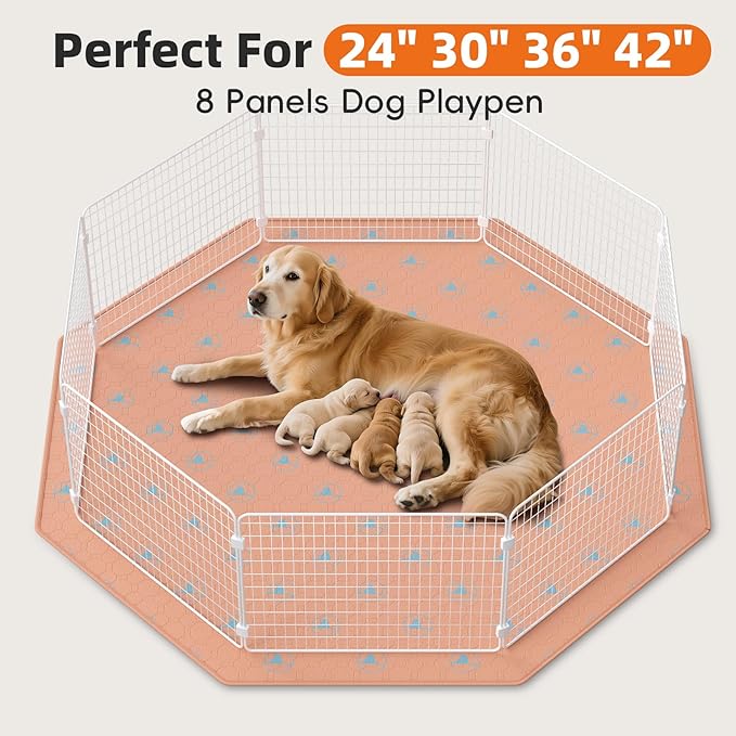 PJYuCien Washable Pee Pads for Dogs 2 Pack, 89" x 33" Octagonal Non-Slip and Leak-Proof Pee Mat, Puppy Training Pads for Whelping, Playpen, Crate, Bed （24/30/36/42'' 8 Panels Pen）