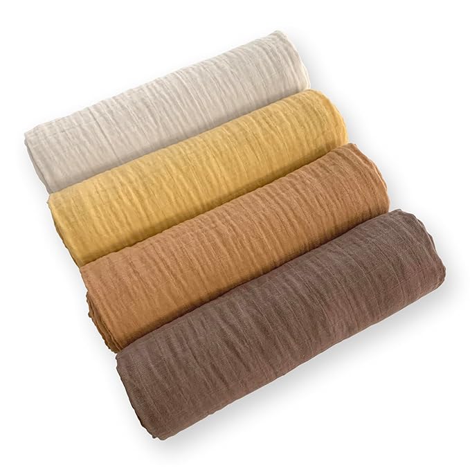 SwaddleDesigns Cotton Muslin Swaddle Blankets for Baby Boy & Baby Girl, Set of 4, Neutral Receiving Blankets for Newborn, Baby Registry & Gift, 46x46 inches, Warm Glow