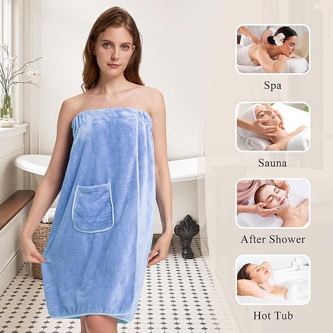 PJGGZ Towel Wrap for Women, Three Adjust Clasps Closure Bath Wraps After Shower Spa Sauna Bathrobe(Available in Plus Size)