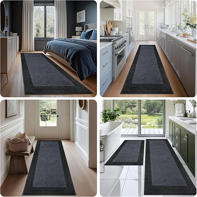 DOMUSTEX Washable Area Rug 34" x 60", Non Slip Kitchen Rug for Floor, Absorbent Entrance Runner Rug for Bedroom, Living Room, (Roll Packing)