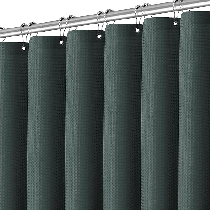 Long Stormy Weather Fabric Shower Curtain - Waffle Textured Tall Heavy Duty Cloth Shower Curtains for Bathroom, 256GSM Large Hotel Spa Luxury Bath Curtain Set with 12 Hooks(72Wx78H, Stormy Weather)