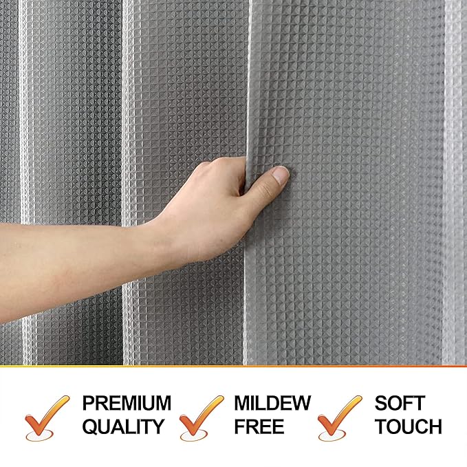 MISS SELECTEX Fabirc Shower Curtain for Bathroom, 230GSM Matt Waffle Water Repellent Durable Fabric Spa Hotel Shower Curtain, Machine Washable Cloth Shower Curtain(72Wx78H,Grey)