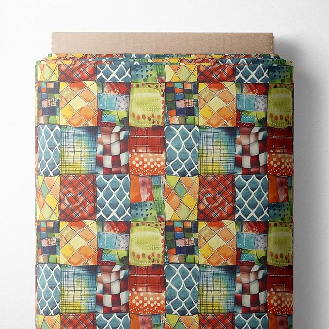 Modern Geometry Patchwork Cotton Fabric – Premium Turkish Printed Cotton 140 GSM, Panel 61 x 36.6 Inches, Pre-Cut Quilting & Sewing Fabric Panel for Crafts, Home Decor & DIY Projects (USA Size)