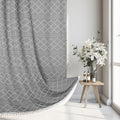 Siiluminisoy Boho Grey Textured Shower Curtain with Tassels 72 x 72 Tufted Chevron Striped Chenille Woven Fabric Cloth Shower Curtain Modern Farmhouse Minimalist, Shabby Chic Home Decor for Bathroom