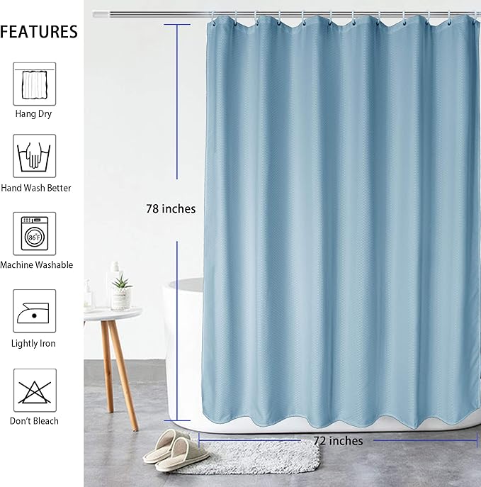 AooHome Extra Long Waffle Weave Shower Curtain, Fabric Bath Curtain with Weighted Hem, Heavy Duty, Water Repellent, 72x78 Inch, Light Blue