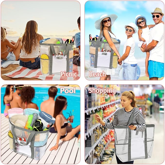 F-color Mesh Beach Bag Family - Large Tote Bag for Cruise Pool Toys Beach Vacation Essentials