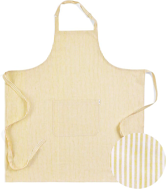 Solino Home 100% Pure Linen Apron for Women & Men - Full Midi Bib Apron Adjustable Neck Strap with Center Pockets for Kitchen