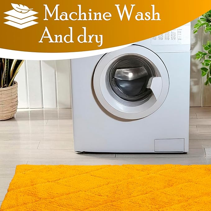 C23 Luxury 2200 GSM Heavyweight Bath Mat | 100% Tufted Cotton | 20"x32" Mustard Yellow Thick & Plush Bathroom Rug | Ultra-Absorbent, Quick Dry, Anti-Slip Natural Latex Back, Machine Washable, 1 Piece