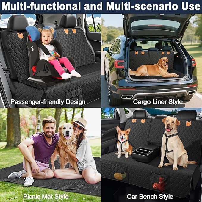 Tivray Dog Car Seat Cover, 2025 Upgraded Back Seat Pet Cover for Dogs, Waterproof & Non-Slip Car Seat Protector for SUVs Trucks Vehicles Cars, Black