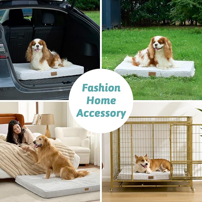 COZY KISS Dog Crate Bed for Small Size Dogs, Rectangular Orthopedic Cat Beds, Foam Anti-Slip Bottom Pet Mat with Washable Removable Cover, Suitable for Pet Up to 30 lbs, 24x16x3 inch, Grey