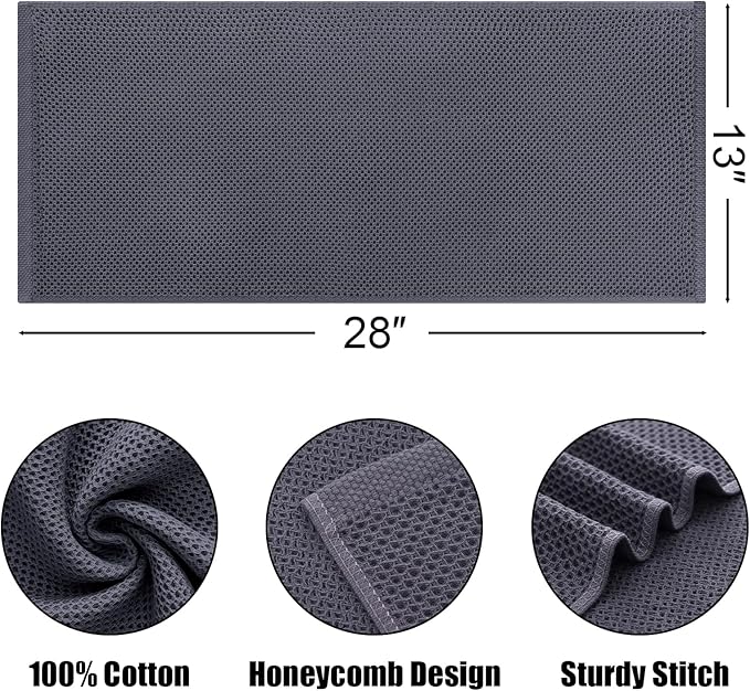 Kitinjoy 100% Cotton Waffle Weave Kitchen Towels, 4-Pack Super Soft and Absorbent Dish Towels for Drying Dishes, Kitchen Hand Towels, 13 in x 28 in, Dark Grey