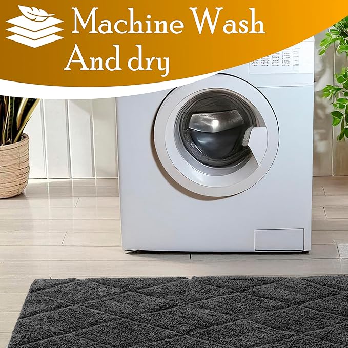 C23 Luxury 2200 GSM Heavyweight Bath Mat | 100% Tufted Cotton | 20"x32" Gray Yellow Thick & Plush Bathroom Rug | Ultra-Absorbent, Quick Dry, Anti-Slip Natural Latex Back, Machine Washable, 1 Piece