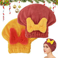 ploreatu Microfiber Hair Drying Caps, Christmas Absorbent Hair Towel Wrap for Women Wet Hair Quick-Drying Hair Towels, Soft Bow Tie Wet Hair Towel Wrap for Party Favors Goody Bag Filler (Red+Yellow)