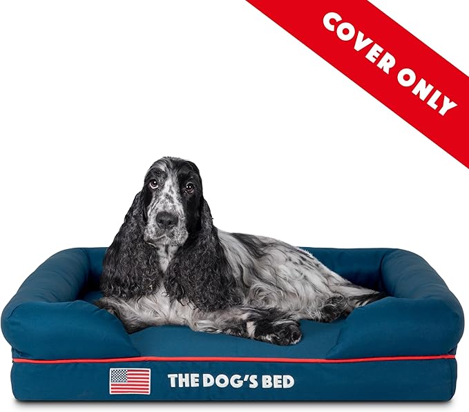 The Dog's Bed Replacement Outer Cover for The Dog's Bed Orthopedic Memory Foam Dog Bed. Washable Oxford Fabric, Medium (Blue with Red Piping USA Embroidery Flag) Veterinary Approved