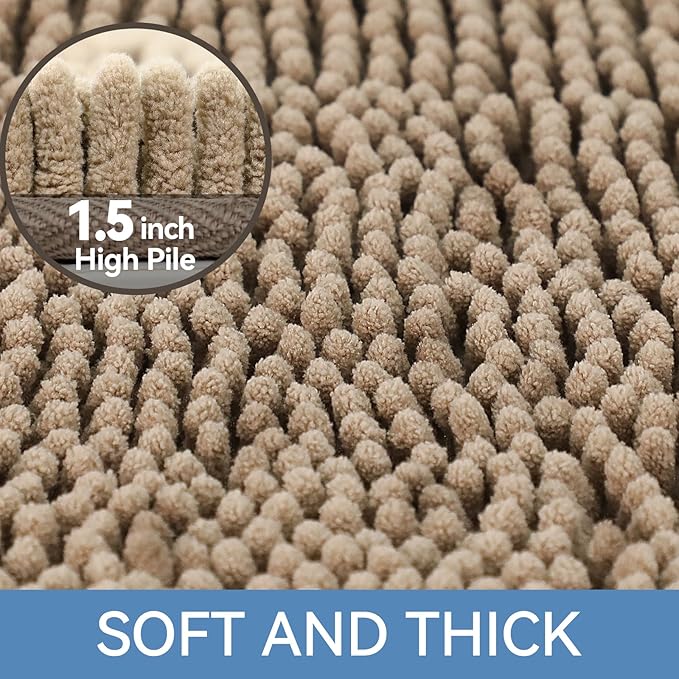 Bcoimo 30"×20" Absorbent Bath Mat, Non-Slip with Backing Chenille Bath Rug and Machine Washable Bathroom Mat Quick-Dry Design. Ideal for Bathroom and Tub Areas