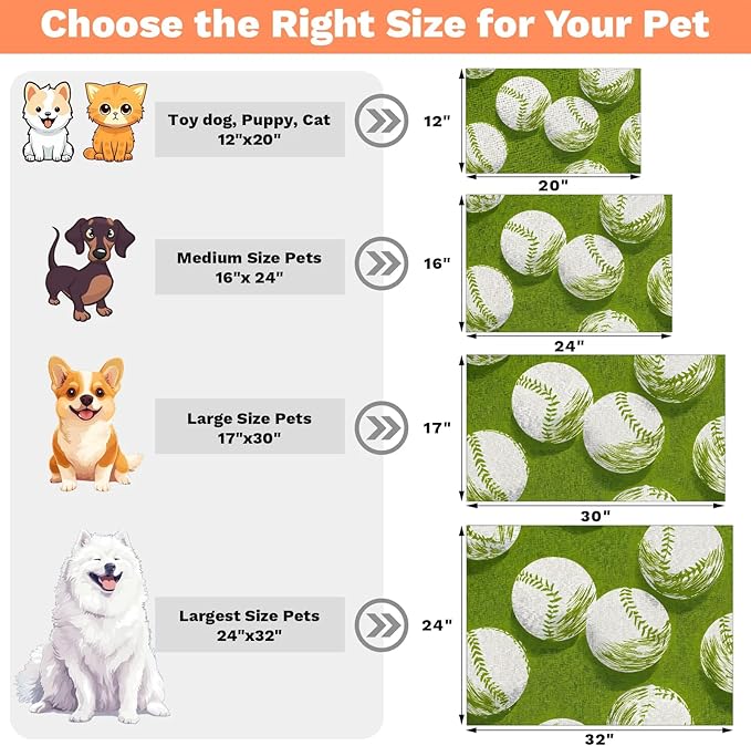 Eizlang Baseball Dog Cat Food Mat,12"x20" Inches Rapid Absorbent Pet Feeding Mat,Green Pets Placemat Water Bowl Mats with Rubber Backing,No Stains Cat Dog Feeding Mats Indoor,Pet Accessories Supplies