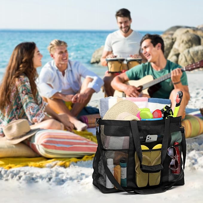 F-color Mesh Beach Bag Family - Large Tote Bag for Cruise Pool Toys Beach Vacation Essentials