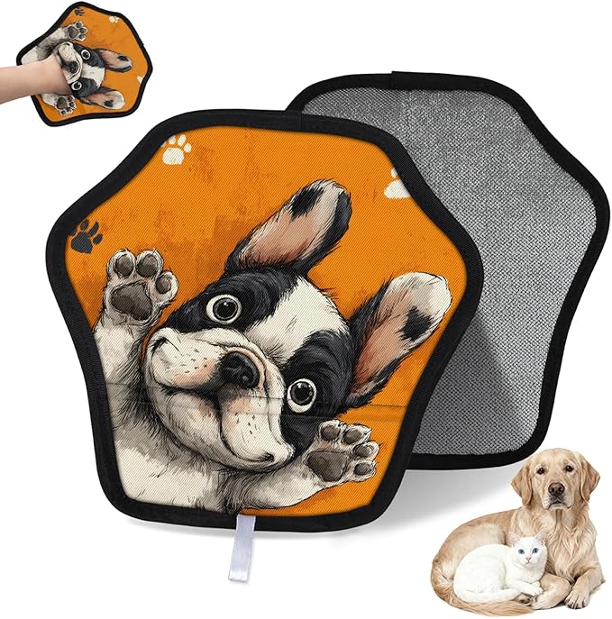 Hanxuanyifan French Bulldog Pet Hair Removal Glove for Dogs & Cats,2 PCS Newly Upgraded Reusable Electrostatic Pet Hair Gloves,Dog Hair Remover Tool for Clothing,Couch,Carpet,Car Seat