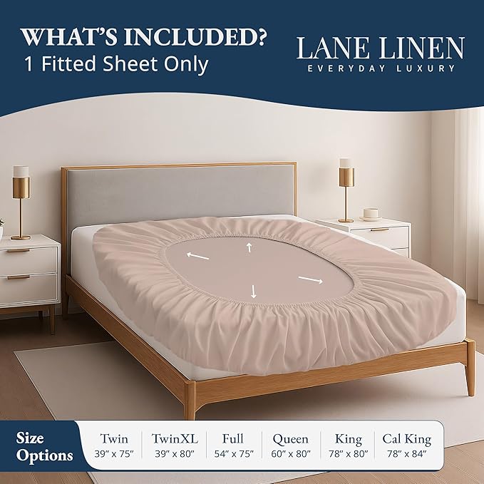 Lane Linen 100% Egyptian Cotton California King Size Fitted Sheet Only (72"x84" + 15") - Elegant Sateen Weave, Ultra Soft, Breathable, Highly Durable, Deep Pockets Upto 17" - Sepia Rose