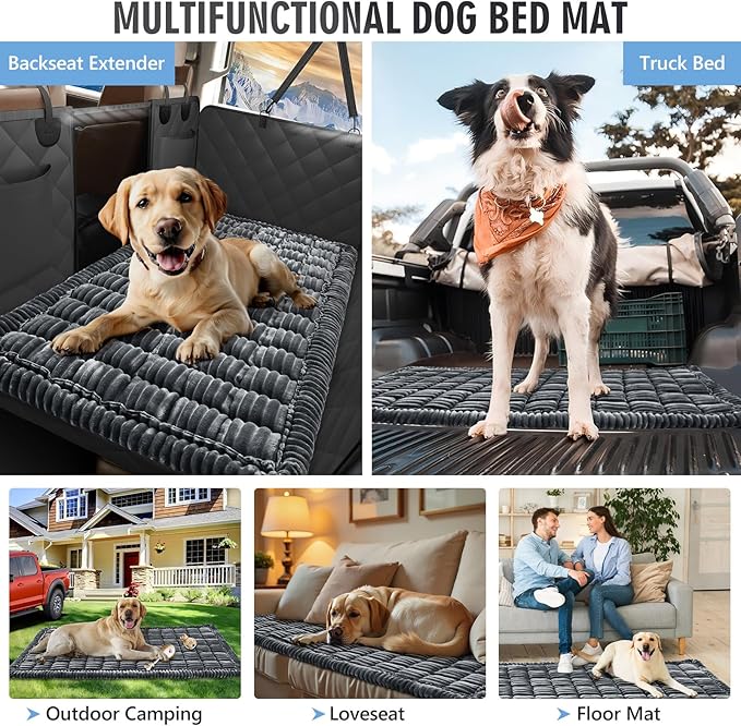 ROUWINNE Dog Bed for Truck Back Seat Non-Slip, Truck Dog Bed Soft and Comfortable, Back Seat Pet Bed Mat for Travel, Pet Car Blanket for Backseat Extender and Seat Covers Grey 59”X27.5”