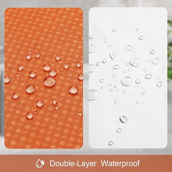 Craidlela 3 in 1 Extra Long Burnt Orange Shower Curtain Set-72 W x 84 H, Modern Waffle and PEVA Liner Set with 12 Stainless Steel Hooks, Waterproof Fabric for Bathroom