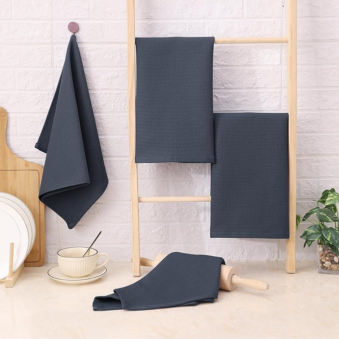 Homaxy 100% Cotton Waffle Weave Kitchen Towels - 8 Pack Soft and Absorbent Dish Towels - 16 x 26 Inches Quick Dry Hand Towels - Dark Grey