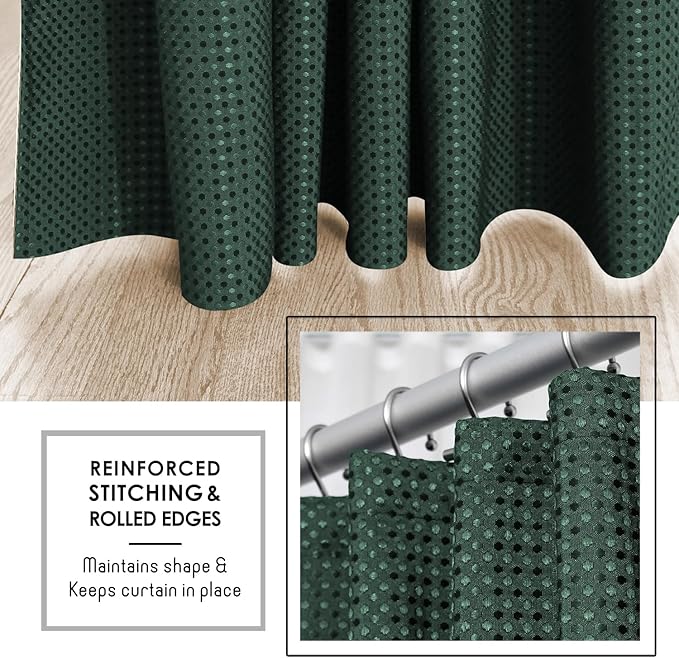 Clara Clark Hunter Green Shower Curtain - Hotel Quality Waffle Fabric Bath Curtain 72x72, Heavy Duty Waterproof Shower Curtains for Bathroom