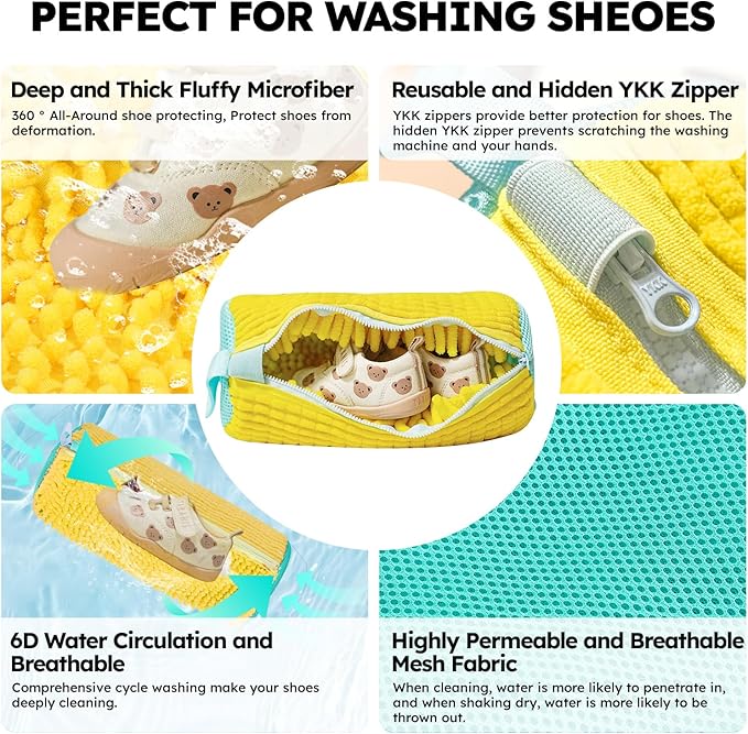 Shoe Washing Machine Bag: Shoe Washing Bag Keeps Clean - Reusable Laundry Shoe Bag for Sneaker Tennis Shoes Unstain Cleaner Kit(Yellow Children 2 Pcs)