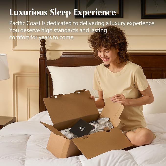 Pacific Coast Premium Goose Feather & Down Bed Pillows Standard Size 2-Pack, Hotel Quality Collection, Medium Support for Side & Back Sleepers