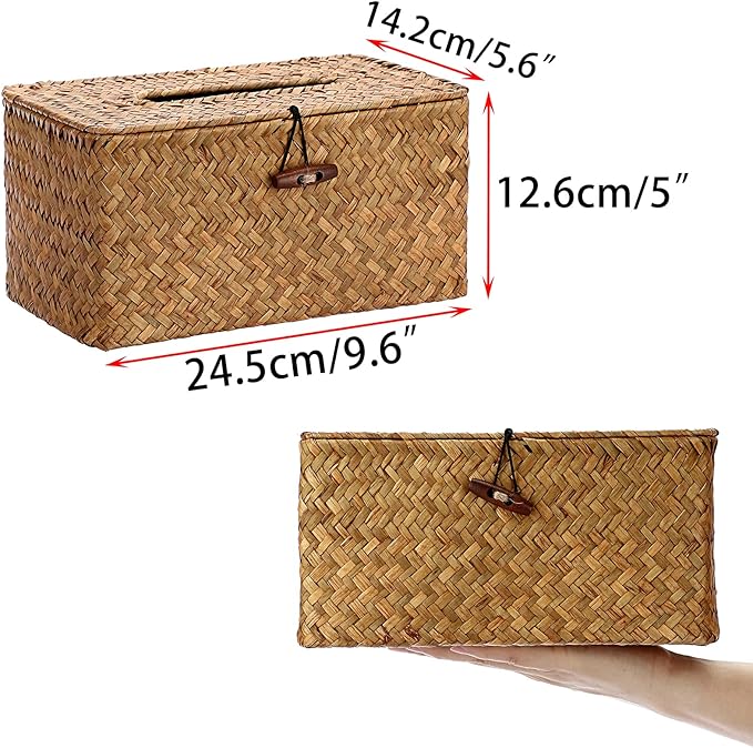 Sumnacon Tissue Box Cover Large Rectangle Tissue Box Seagrass Tissue Box Holder Woven Tissue Holder Decorative Tissue Cover for Bathroom Tissue Box Cover Rectangular for Home Office Table Coffee