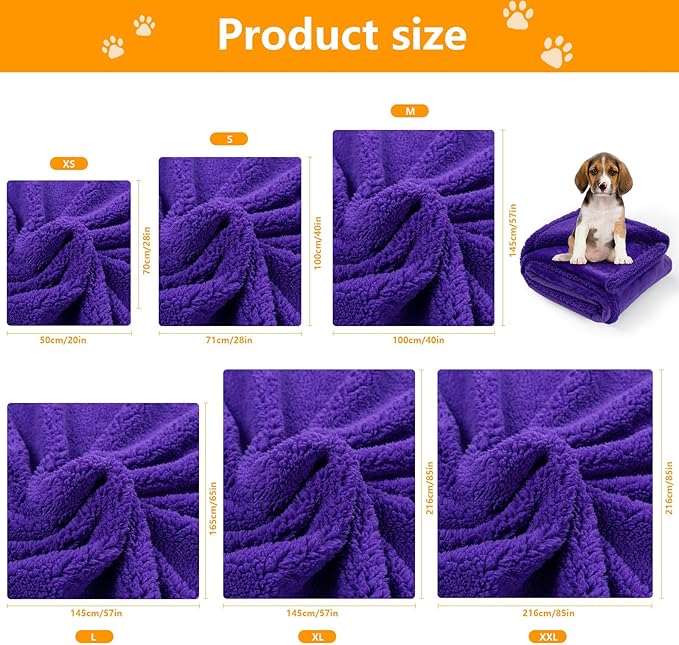 Maidewow Purple Waterproof Pet Calming Blanket for Dogs Fluffy Dog Bed Cover Puppy Pets Blankets Leakproof Sofa Couch Washable Cover Doggie Cat Fluffy Lavender Mats for Warm-Purple,L-65x57in