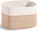 ICERZCZ Woven Cotton Rope Storage Basket for Organizing, Cute Decorative Baskets for Gifts Empty, Organizer Bins for Dog Toy, Baby Laundry, 15“×11”×9.5“, Off White & Brown
