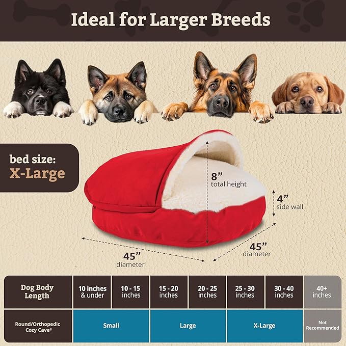 Snoozer Classic Poly-Cotton Cozy Cave Pet Bed, Extra Large, Red