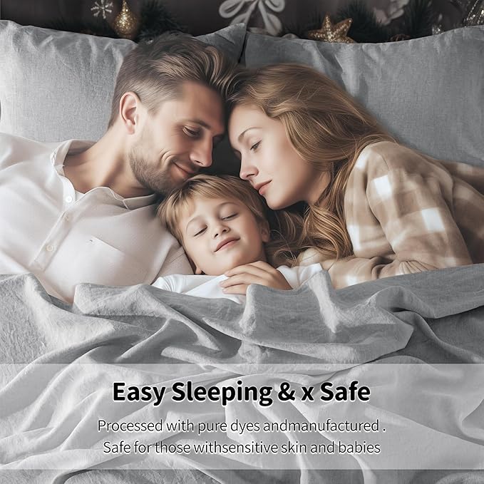 LBRO2M 100% Linen Sheet Set Queen Size, Bed Sheets 6 Piece Sets,Solid Color Natural Flax Bed Sheets Soft Breathable Bedding,16" Deep Pocket,All Season (Queen, Grey)