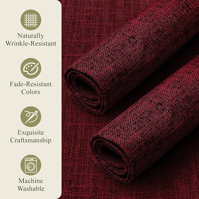 KXN Placemats Set of 6, Dual-Layer Thickened Faux Linen Table Mats, Heat Resistant & Wrinkle-Free, Machine Washable Cloth Place Mats for Kitchen Dining Indoor Outdoor (Red)