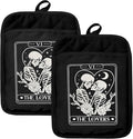 Gothic Couple Skeleton Oven Mitts Set, Couple Gifts for Him and Her, The Lovers Tarot Card Goth Heat Resistant Kitchen Oven Gloves for Baking and Cooking,Pot Holders