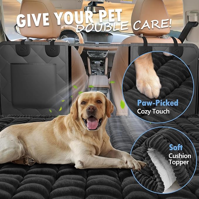 ROUWINNE Backseat Dog Bed Non-Slip, Dog Bed for Car Back Seat Soft and Comfortable, Back Seat Pet Bed Mat for Travel, Pet Car Blanket for Backseat Extender and Seat Covers Black (51”X 23.5”)