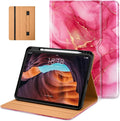 DTTO for iPad (A16) 11th Generation Case 11 Inch 2025, iPad 10th Generation Case 10.9 Inch 2022, Premium Leather Business Folio Stand Cover with Pencil Holder - Auto Wake/Sleep, Red Marble